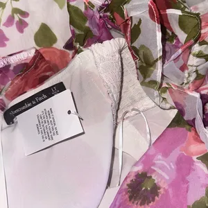 NWT Abercrombie & Fitch Floral Ruffle Strap High-Low Maxi Dress LT Wedding Guest thumbnail 11