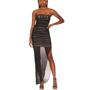 Nookie Black Mesh Ruched Maxi Dress XS Bustier Slimming Bodycon Designer $380 thumbnail 3