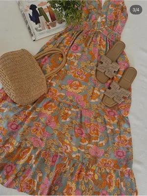 ZESICA Boho Retro Floral Halter Maxi Dress Pink Orange Tiered Sun Dress Large thumbnail 10