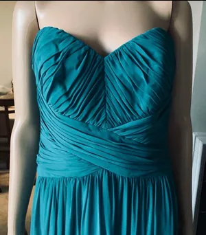 Dessy collection by Vivian Diamond Strapless Teal Chiffon Evening Dress thumbnail 4