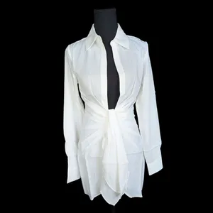 Choosy St. Crosby Long Sleeve Cover Up Dress in White Plunging Neckline Tie at Waist thumbnail 5