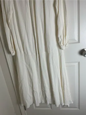 Zara ZW Collection Oyster White V-Neck Tie Front Long Sleeve Midi Dress Large thumbnail 9