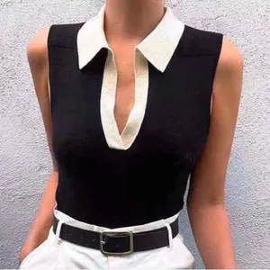Commense Contrast Trim Collar V-neck Knit Sweater Vest size xs thumbnail 1
