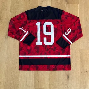 Champion Hockey Jersey No 19 Size L Red Black White Camo thumbnail 3