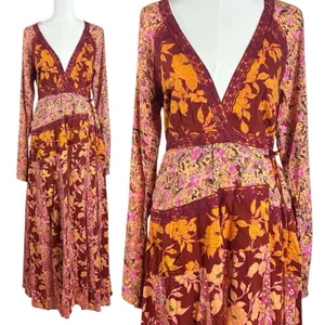 Free People Bohemian Retro 70s Gypsy Floral Tilda Maxi Dress Size Medium thumbnail 2