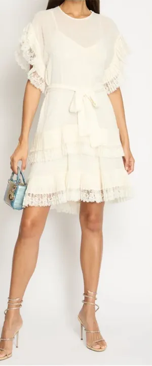 Zimmermann Espionage Pleat Frill Mini Dress Cream Ecru, US 8 Zimmermann size 2 thumbnail 1