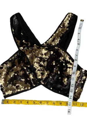 Sugarlips Rversible Sequin Crop Top Black Gold Rave Club Party Night Out thumbnail 5