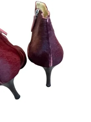 Etro Burgundy Calf Hair Ankle Booties Boot Leather Trim Stiletto Size 40 Women's thumbnail 8