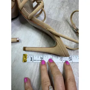 Schutz Rachel Nubuck Sandal Heels Size 7.5 Nude Tan Neutral thumbnail 5