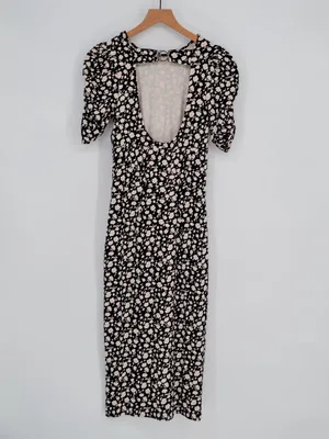Free People Black & Cream Floral Cutout Back Midi Dress XS thumbnail 3
