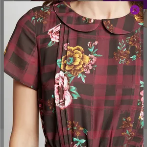 ModCloth Burgundy Floral Buffalo Check Joyfully Poised Collared A-Line Dress thumbnail 6