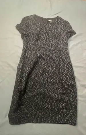 DKNY Tweed Sheath Dress Size 12 Black White Short Sleeve Made in Italy thumbnail 2