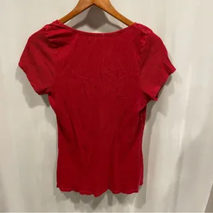 Red y2k soft baby rib bling button neck cap sleeve top Live and let live thumbnail 7