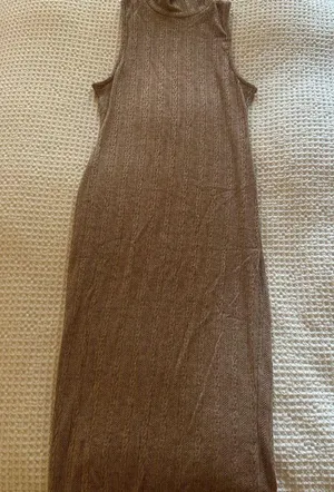 Turtle Neck Midi Sweater Dress Brown thumbnail 1