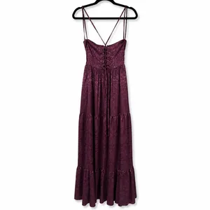 NEW Lulus Vasilia Plum Purple Satin Jacquard Full Tiered Corset Maxi Dress Small thumbnail 8