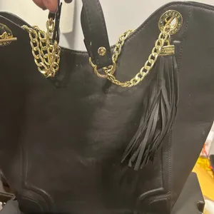 Black Faux Leather Tote Bag with Gold Accents thumbnail 3