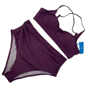 Cupshe Cross Back Top & Shirring Textured 2 Pc Bikini Large plum like co… thumbnail 3
