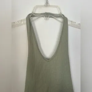 American Eagle Ribbed Halter Top Open Back V Neck Size XS Green thumbnail 4