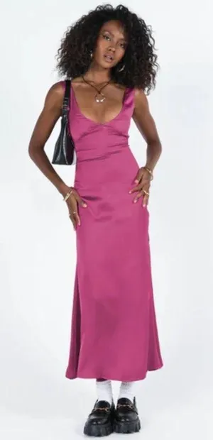 Princess Polly Lynsey Fuchsia Satin Side Slit Midi Dress 4 thumbnail 3