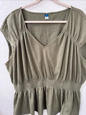 OLD NAVY Olive Smocked Waist V-Neck Top Size XXL thumbnail 6