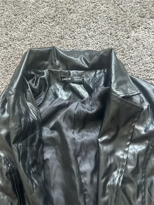 SHEIN Black Faux Leather Blazer Jacket thumbnail 3