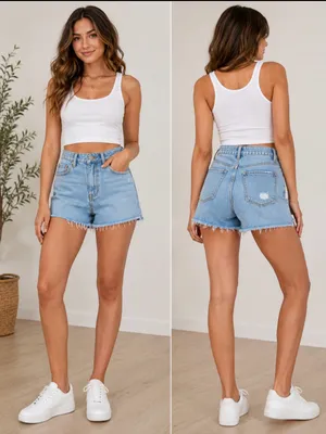 Edikted Light Blue High-Rise Frayed Hem Jean Shorts thumbnail 2