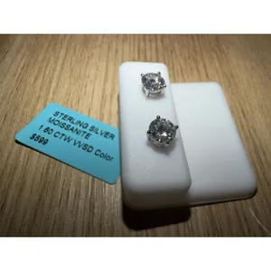 925 Sterling Silver Round Moissanite Stud Earrings 1.60ctw thumbnail 2