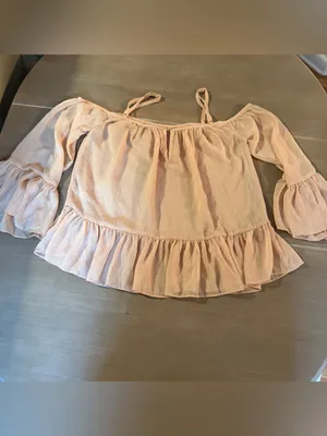 Lovers + Friends Maison Blouse M Peach Cold Shoulder Bell Sleeve Ruffle Peasant thumbnail 2