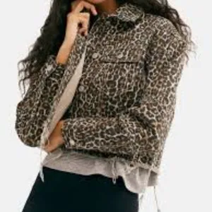 Free People Cheetah Print Denim Jacket Size Small thumbnail 1