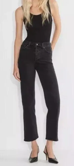 Denim Forum The Arlo High Rise Straight Leg Black Button Fly‎ Jeans Size 27 thumbnail 1