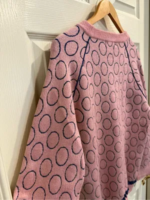 Pink Crewneck Sweater with Navy Polka Detail thumbnail 11