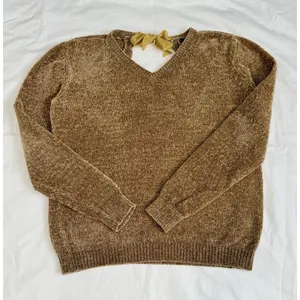 Buffalo Women’s David Bitton Yellow Knit Sweater Long Sleeve Cut Out Back Size L thumbnail 3