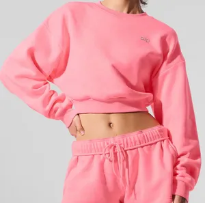 Alo Yoga Cropped Accolade Crewneck Neon Bubblegum XS thumbnail 1