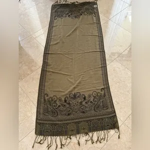 Vintage tan black paisley reversible women’s scarf shawl 72/27 thumbnail 4