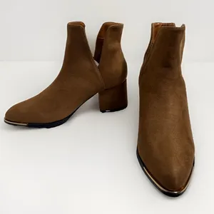 Brown Suede Ankle Boots Womems 5.5M Rubber Sole Dress Shoes Slip On 2” Heel New thumbnail 1