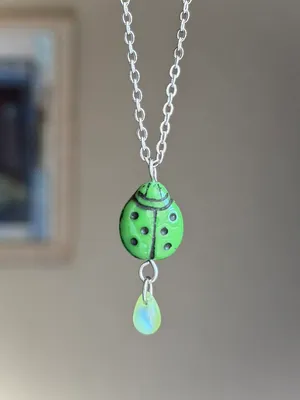 Handmade fairy cute whimsy ladybug necklace💚🐞 thumbnail 1