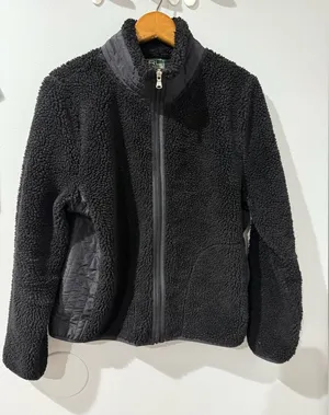 L-RL Ralph Lauren Active Womens Teddy Jacket‎ Medium Black Sherpa Fleece Zip thumbnail 1