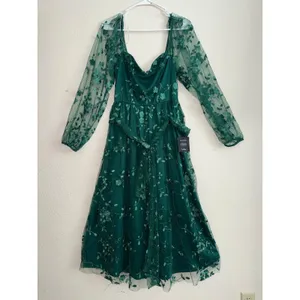 Lulus Darling‎ Charisma Emerald Mesh Embroidered Midi Dress Size Small NWT thumbnail 10