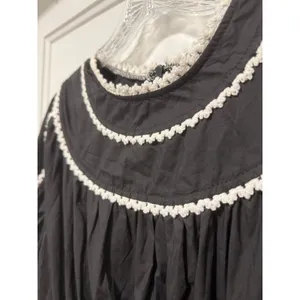 VICI Black Cotton Smocked Waist Crochet Trim Tiered Midi Dress XL RN131468 thumbnail 8