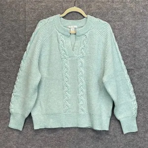 DESIGN HISTORY Sweater Womens XXL Mint Green Cable‎ Knit Split Neck Pullover NWT thumbnail 2