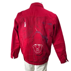 Southpole Men's Red Embroidered Long Sleeve Button Up Shirt Shacket Jacket Sz M thumbnail 2
