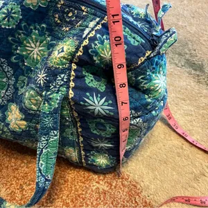 Quilted Fabric Overnight Weekend Duffle Bag Carry On Blue Yellow Floral Zip thumbnail 6