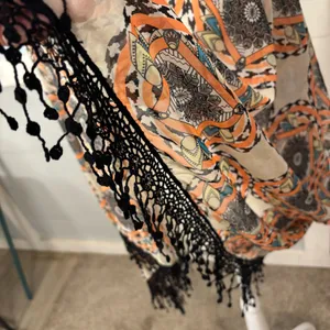& Other Stories Womens Shawl Wrap Open Top SZ OSFM Orange Combo Tassel bottom 30” long thumbnail 5