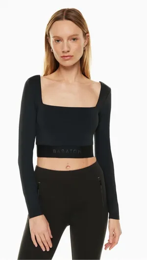 Aritzia Babaton Black Longsleeve Cropped Workout Top High Support Size XXS thumbnail 1