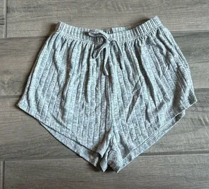 Gray ribbed lounge shorts thumbnail 1
