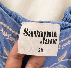 Savanna Jane Women's 2X Blue Embroidered Boho Tunic Dress | Rayon Lined | 3/4 Sleeve | Excellent Pre-Owned thumbnail 2