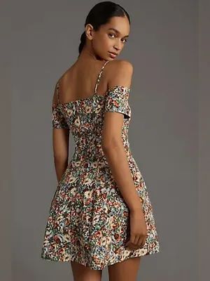 Anthropologie Maeve Bow Off-The-Shoulder Floral Mini Dress Size XL thumbnail 2