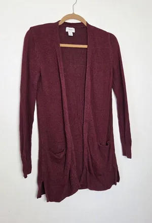 Old Navy Maroon Burgundy Cardigan Sweater Oversized Open Front Cozy Teacher XS thumbnail 1