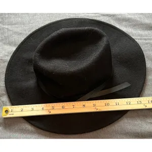 Universal Threads Black 100% Wool Wide Brim Fedora Hat with Faux Leather Band thumbnail 6