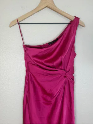 Abercrombie & Fitch Satin One Shoulder Knotted Midi Dress Fuchsia XS NEW $130 thumbnail 9
